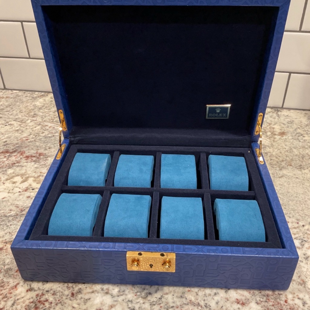 Rolex Blue Watch Box With Gold Lock And Key